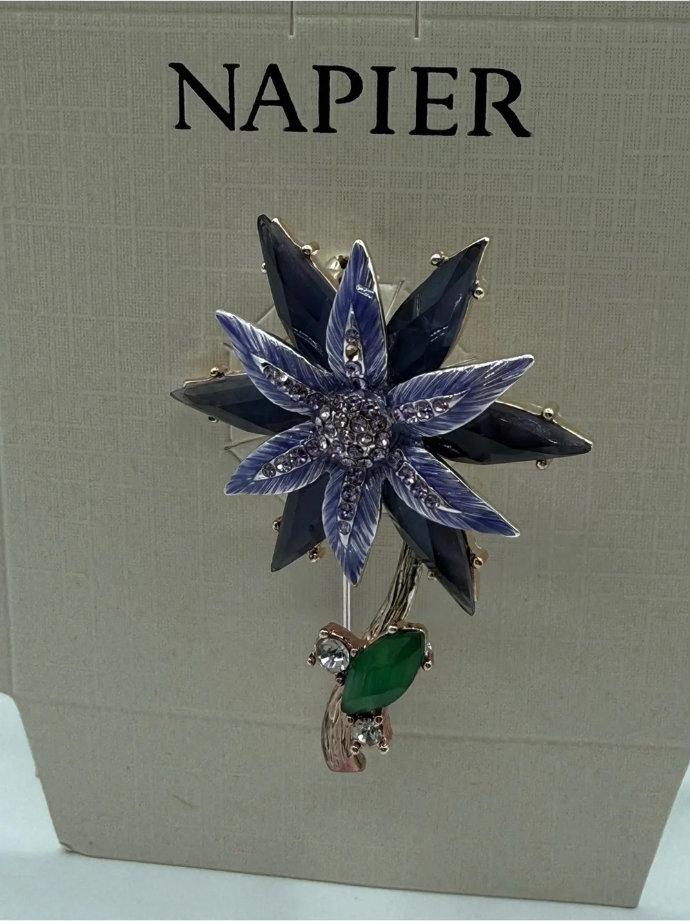 Napier Purple Crystal Flower Brooch Pin Vintage Style Floral Statement Jewelry - Picture 3 of 12